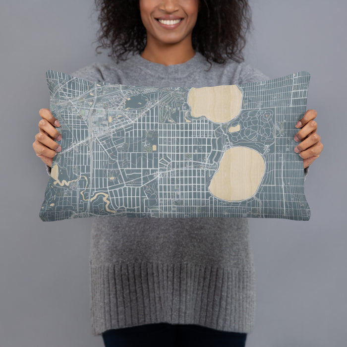 Person holding 20x12 Custom Linden Hills Minnesota Map Throw Pillow in Afternoon