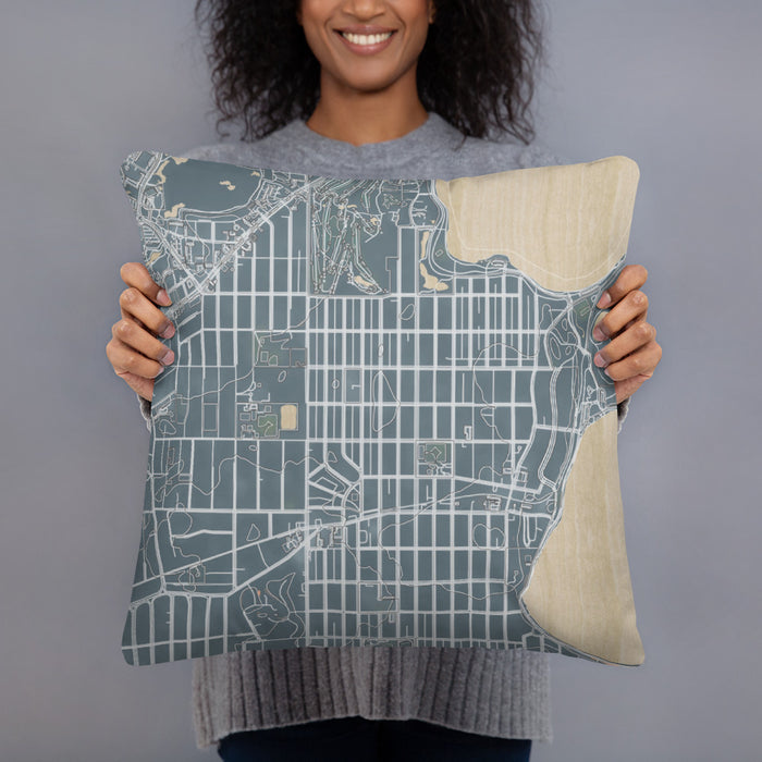 Person holding 18x18 Custom Linden Hills Minnesota Map Throw Pillow in Afternoon
