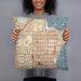 Person holding 18x18 Custom Linden Hills Minnesota Map Throw Pillow in Woodblock