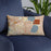 Custom Linden Hills Minnesota Map Throw Pillow in Woodblock on Blue Colored Chair