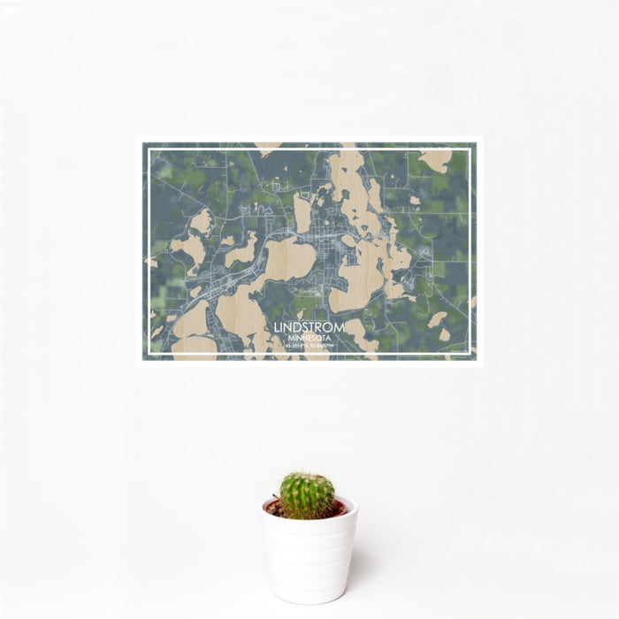 12x18 Lindstrom Minnesota Map Print Landscape Orientation in Afternoon Style With Small Cactus Plant in White Planter