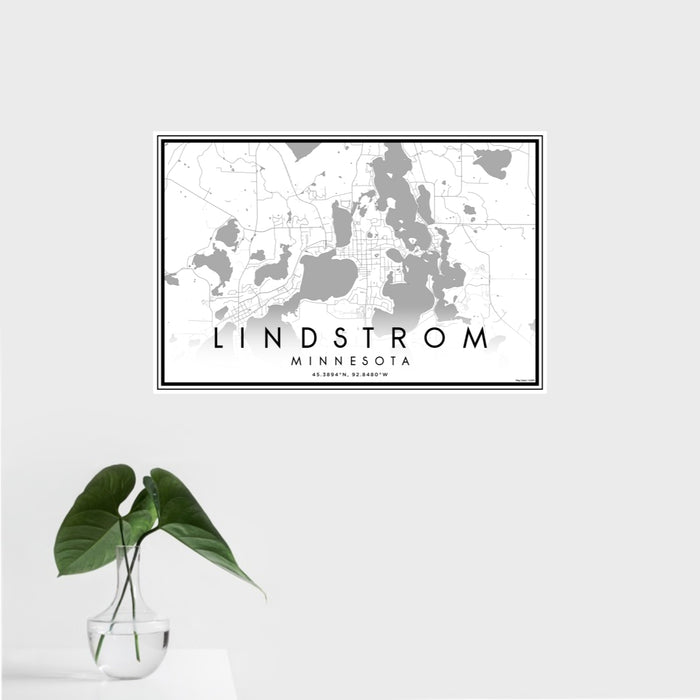 16x24 Lindstrom Minnesota Map Print Landscape Orientation in Classic Style With Tropical Plant Leaves in Water