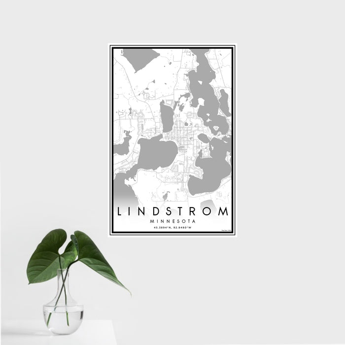 16x24 Lindstrom Minnesota Map Print Portrait Orientation in Classic Style With Tropical Plant Leaves in Water