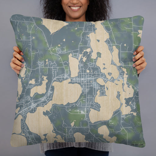 Person holding 22x22 Custom Lindstrom Minnesota Map Throw Pillow in Afternoon