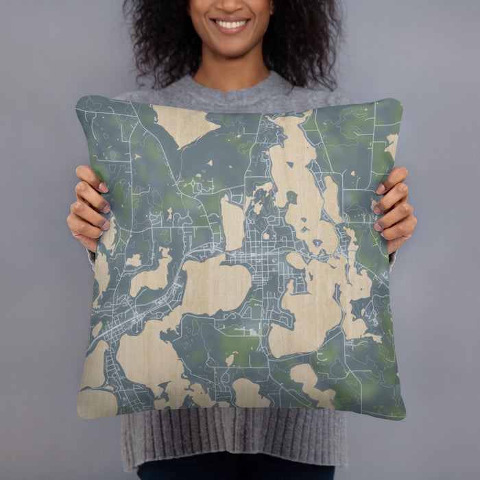 Person holding 18x18 Custom Lindstrom Minnesota Map Throw Pillow in Afternoon