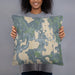 Person holding 18x18 Custom Lindstrom Minnesota Map Throw Pillow in Afternoon