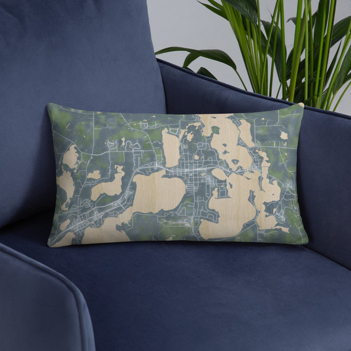 Custom Lindstrom Minnesota Map Throw Pillow in Afternoon on Blue Colored Chair