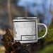 Right View Custom Lindstrom Minnesota Map Enamel Mug in Classic on Grass With Trees in Background