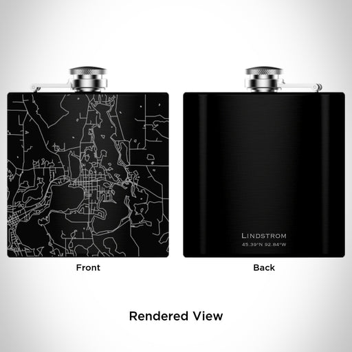 Rendered View of Lindstrom Minnesota Map Engraving on 6oz Stainless Steel Flask in Black