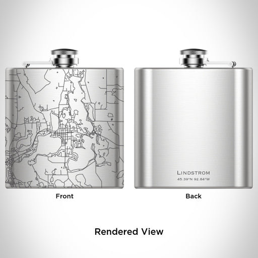 Rendered View of Lindstrom Minnesota Map Engraving on 6oz Stainless Steel Flask