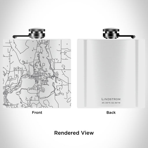 Rendered View of Lindstrom Minnesota Map Engraving on 6oz Stainless Steel Flask in White