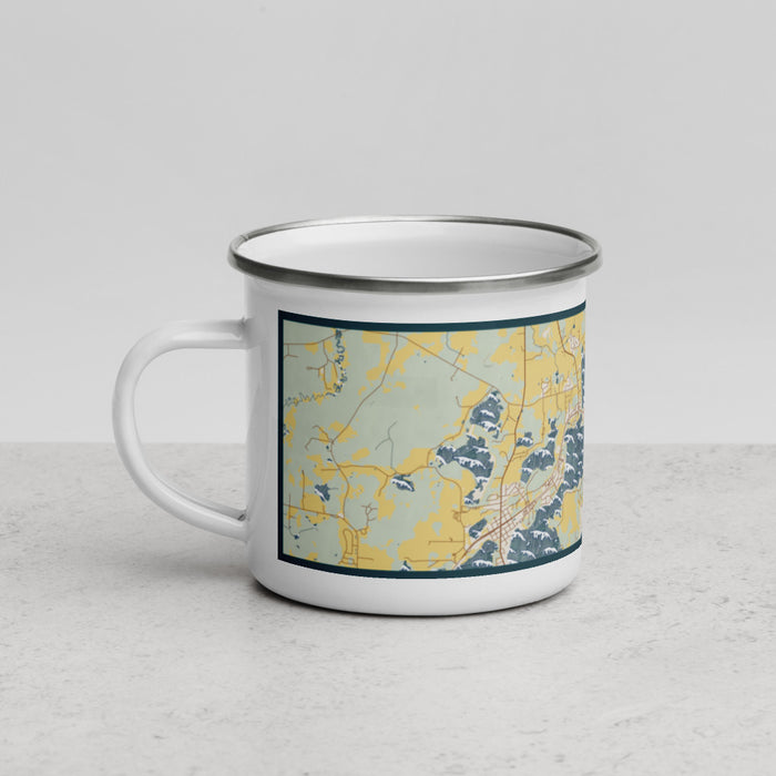 Left View Custom Lindstrom Minnesota Map Enamel Mug in Woodblock