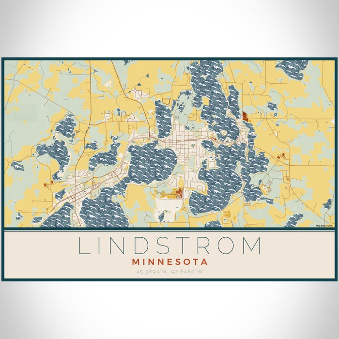 Lindstrom Minnesota Map Print Landscape Orientation in Woodblock Style With Shaded Background