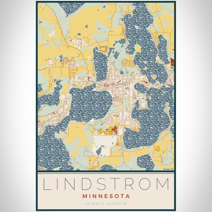 Lindstrom Minnesota Map Print Portrait Orientation in Woodblock Style With Shaded Background