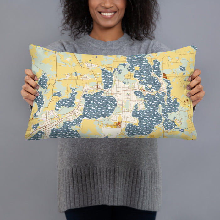 Person holding 20x12 Custom Lindstrom Minnesota Map Throw Pillow in Woodblock