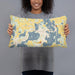 Person holding 20x12 Custom Lindstrom Minnesota Map Throw Pillow in Woodblock