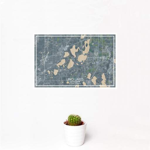 12x18 Lino Lakes Minnesota Map Print Landscape Orientation in Afternoon Style With Small Cactus Plant in White Planter