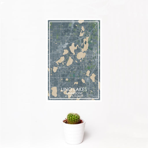 12x18 Lino Lakes Minnesota Map Print Portrait Orientation in Afternoon Style With Small Cactus Plant in White Planter