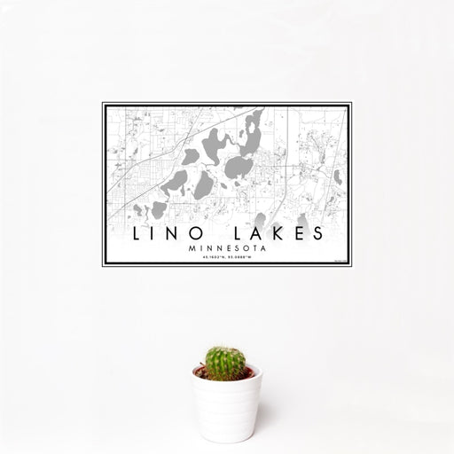 12x18 Lino Lakes Minnesota Map Print Landscape Orientation in Classic Style With Small Cactus Plant in White Planter