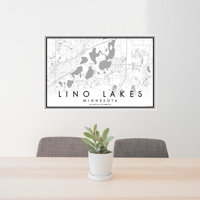 24x36 Lino Lakes Minnesota Map Print Lanscape Orientation in Classic Style Behind 2 Chairs Table and Potted Plant