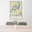 24x36 Lino Lakes Minnesota Map Print Portrait Orientation in Woodblock Style Behind 2 Chairs Table and Potted Plant