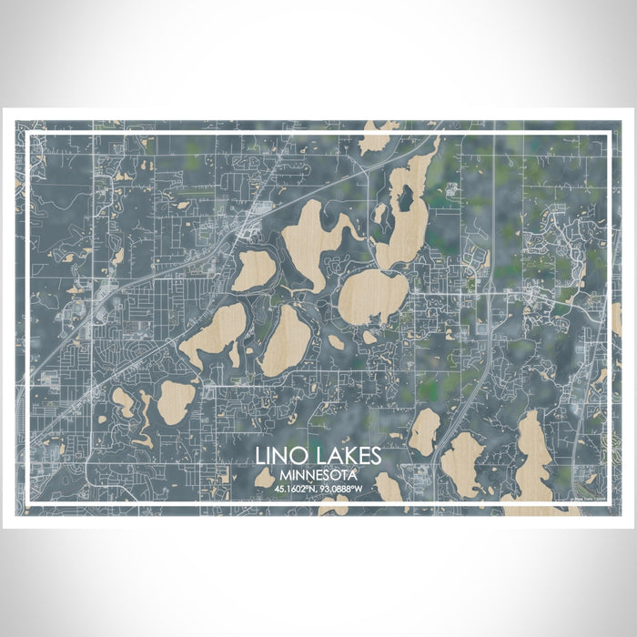 Lino Lakes Minnesota Map Print Landscape Orientation in Afternoon Style With Shaded Background