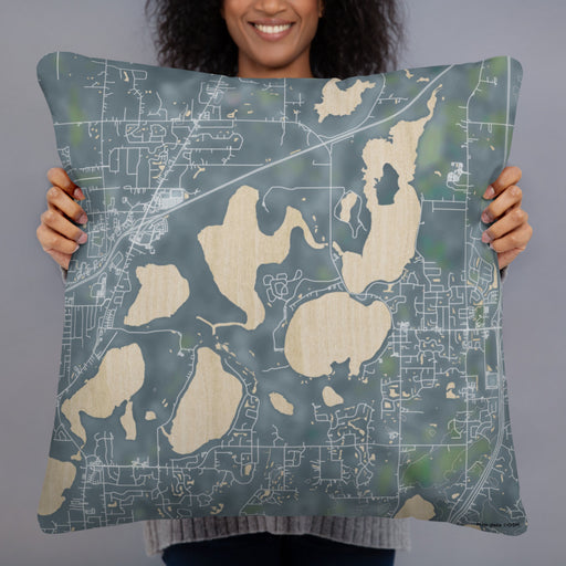 Person holding 22x22 Custom Lino Lakes Minnesota Map Throw Pillow in Afternoon