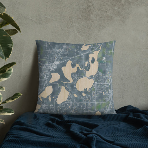 Custom Lino Lakes Minnesota Map Throw Pillow in Afternoon on Bedding Against Wall