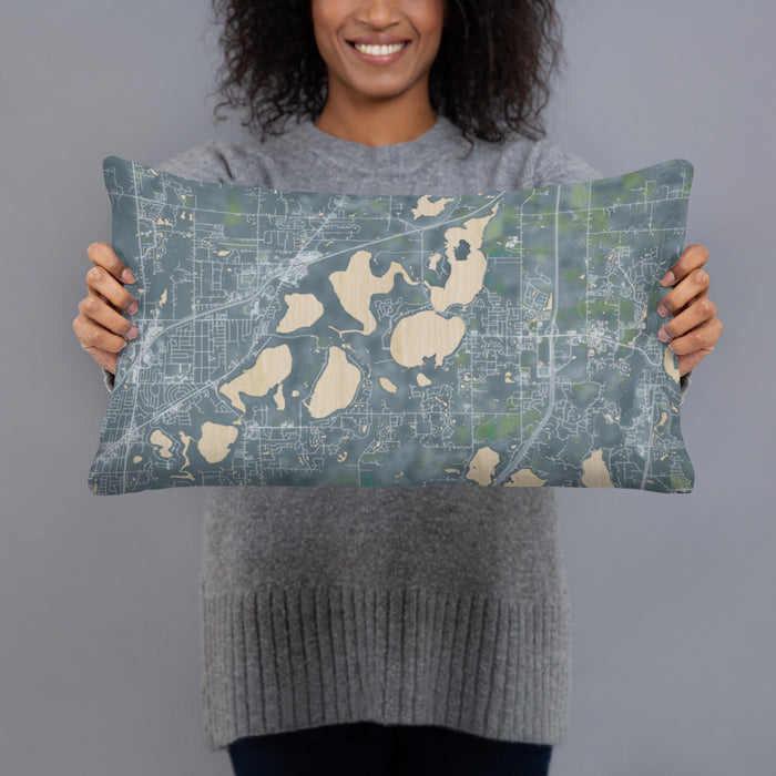 Person holding 20x12 Custom Lino Lakes Minnesota Map Throw Pillow in Afternoon