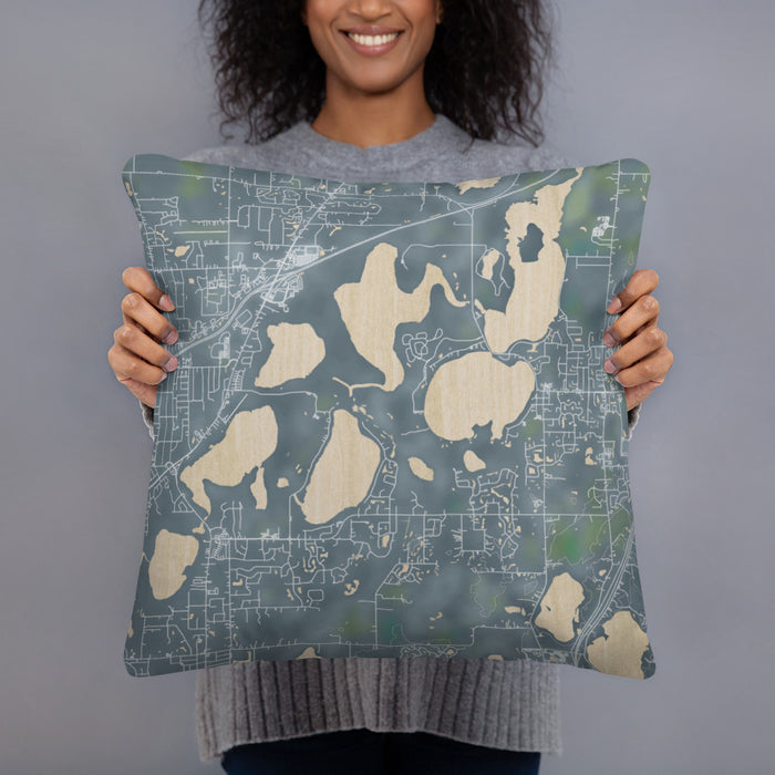 Person holding 18x18 Custom Lino Lakes Minnesota Map Throw Pillow in Afternoon