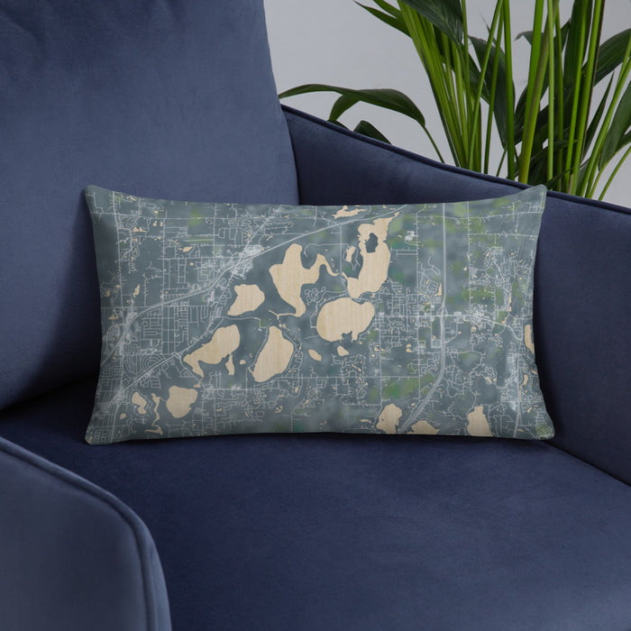 Custom Lino Lakes Minnesota Map Throw Pillow in Afternoon on Blue Colored Chair
