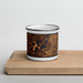 Front View Custom Lino Lakes Minnesota Map Enamel Mug in Ember on Cutting Board