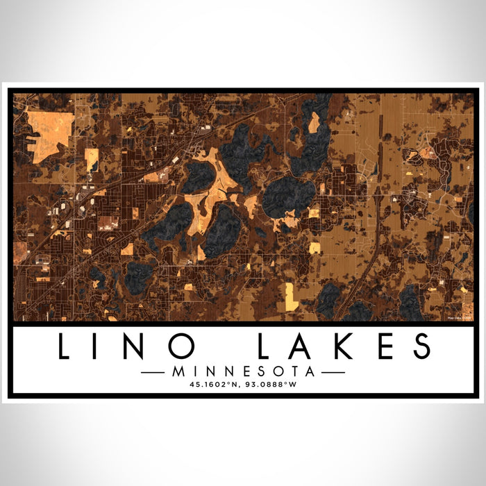 Lino Lakes Minnesota Map Print Landscape Orientation in Ember Style With Shaded Background