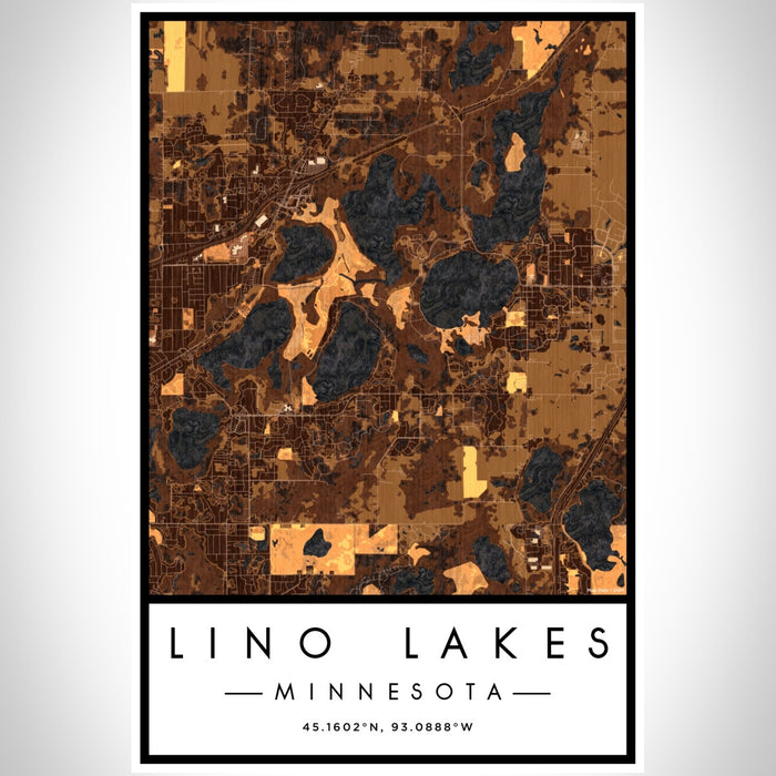 Lino Lakes Minnesota Map Print Portrait Orientation in Ember Style With Shaded Background