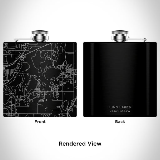 Rendered View of Lino Lakes Minnesota Map Engraving on 6oz Stainless Steel Flask in Black