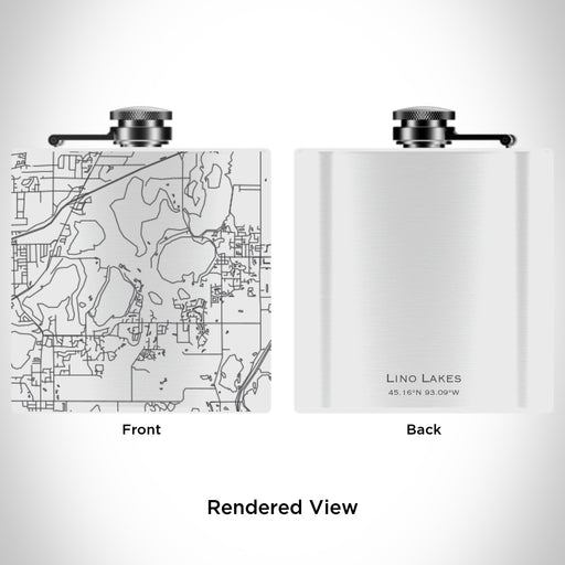 Rendered View of Lino Lakes Minnesota Map Engraving on 6oz Stainless Steel Flask in White