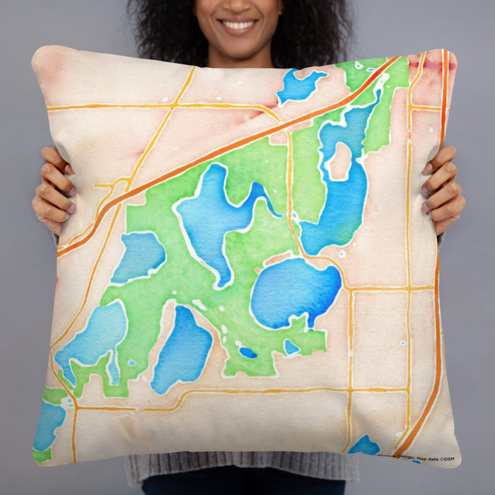 Person holding 22x22 Custom Lino Lakes Minnesota Map Throw Pillow in Watercolor