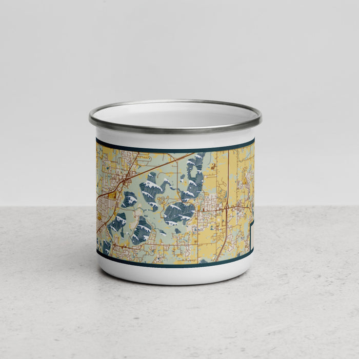 Front View Custom Lino Lakes Minnesota Map Enamel Mug in Woodblock