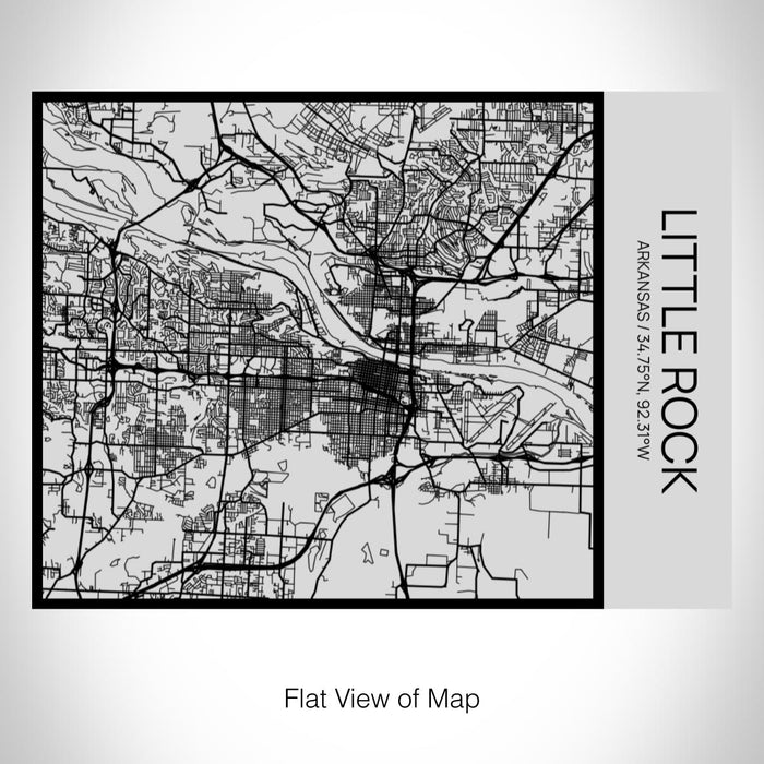 Rendered View of Little Rock Arkansas Map on 20oz Stainless Steel Insulated Bottle with Bamboo Top with printed Tactile Lines Map in Black