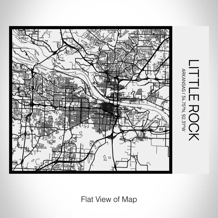 Rendered View of Little Rock Arkansas Map on 20oz Stainless Steel Insulated Bottle with Bamboo Top in Matte White with printed Tactile Lines Map in Black
