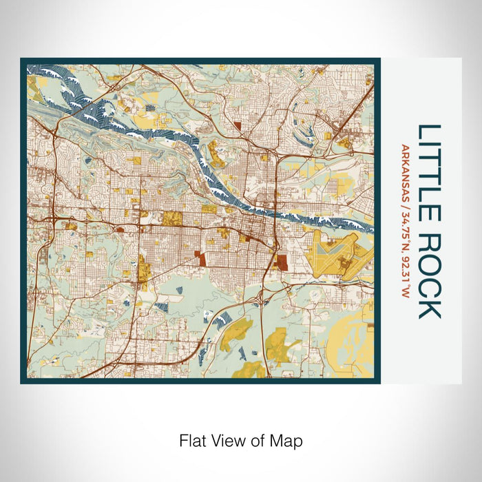 Rendered View of Little Rock Arkansas Map on 20oz Stainless Steel Insulated Bottle with Bamboo Top with printed woodblock style map