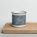 Front View Custom Live Oak Florida Map Enamel Mug in Afternoon on Cutting Board