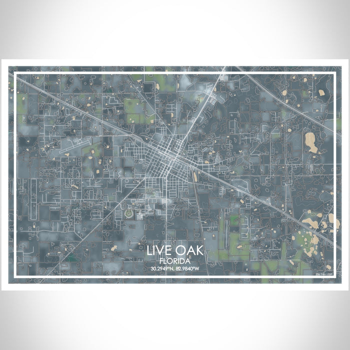Live Oak Florida Map Print Landscape Orientation in Afternoon Style With Shaded Background
