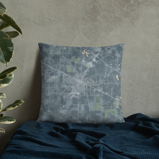 Custom Live Oak Florida Map Throw Pillow in Afternoon on Bedding Against Wall