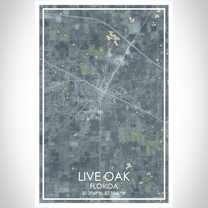 Live Oak Florida Map Print Portrait Orientation in Afternoon Style With Shaded Background