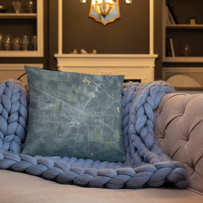 Custom Live Oak Florida Map Throw Pillow in Afternoon on Cream Colored Couch