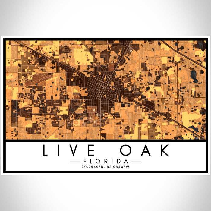 Live Oak Florida Map Print Landscape Orientation in Ember Style With Shaded Background