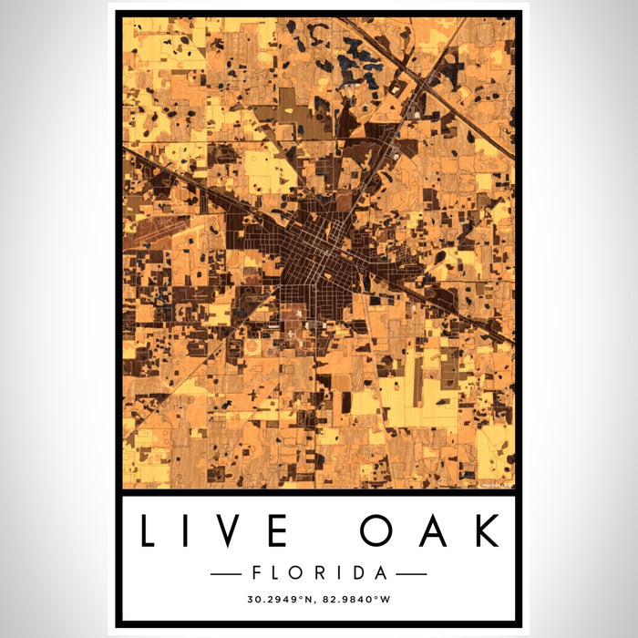 Live Oak Florida Map Print Portrait Orientation in Ember Style With Shaded Background