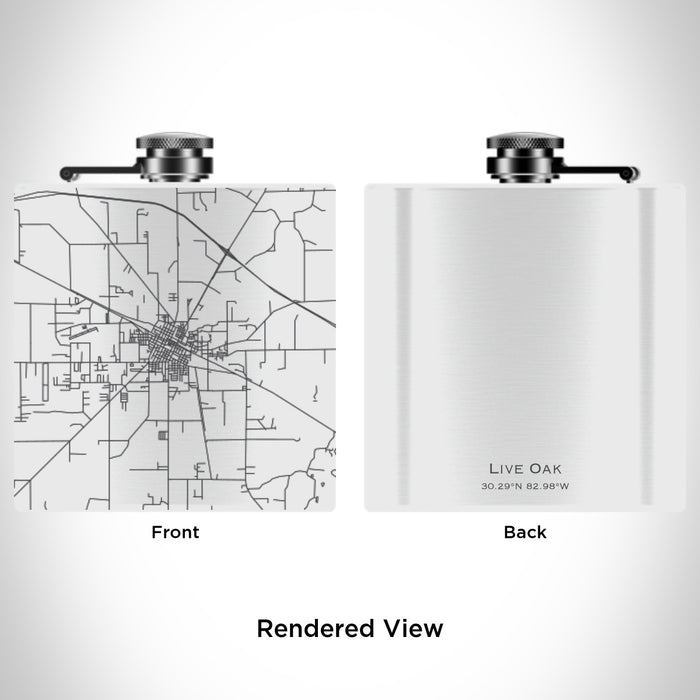 Rendered View of Live Oak Florida Map Engraving on 6oz Stainless Steel Flask in White