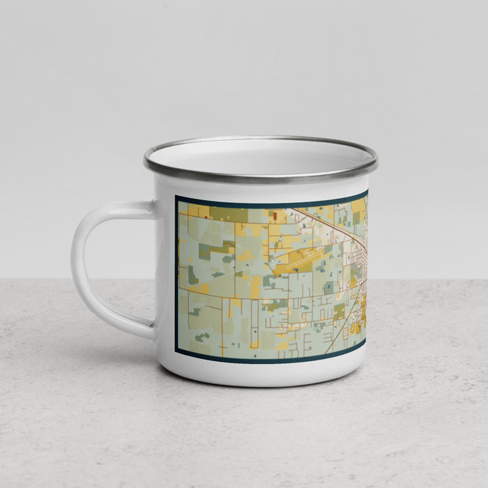 Left View Custom Live Oak Florida Map Enamel Mug in Woodblock